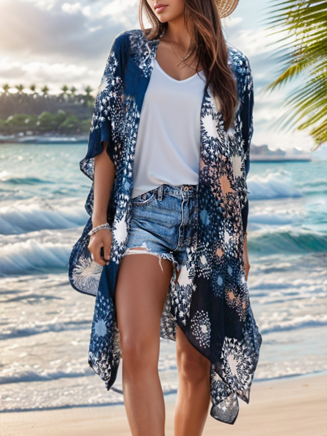 Printed Open Front Cover-Up - Brinxx Couture