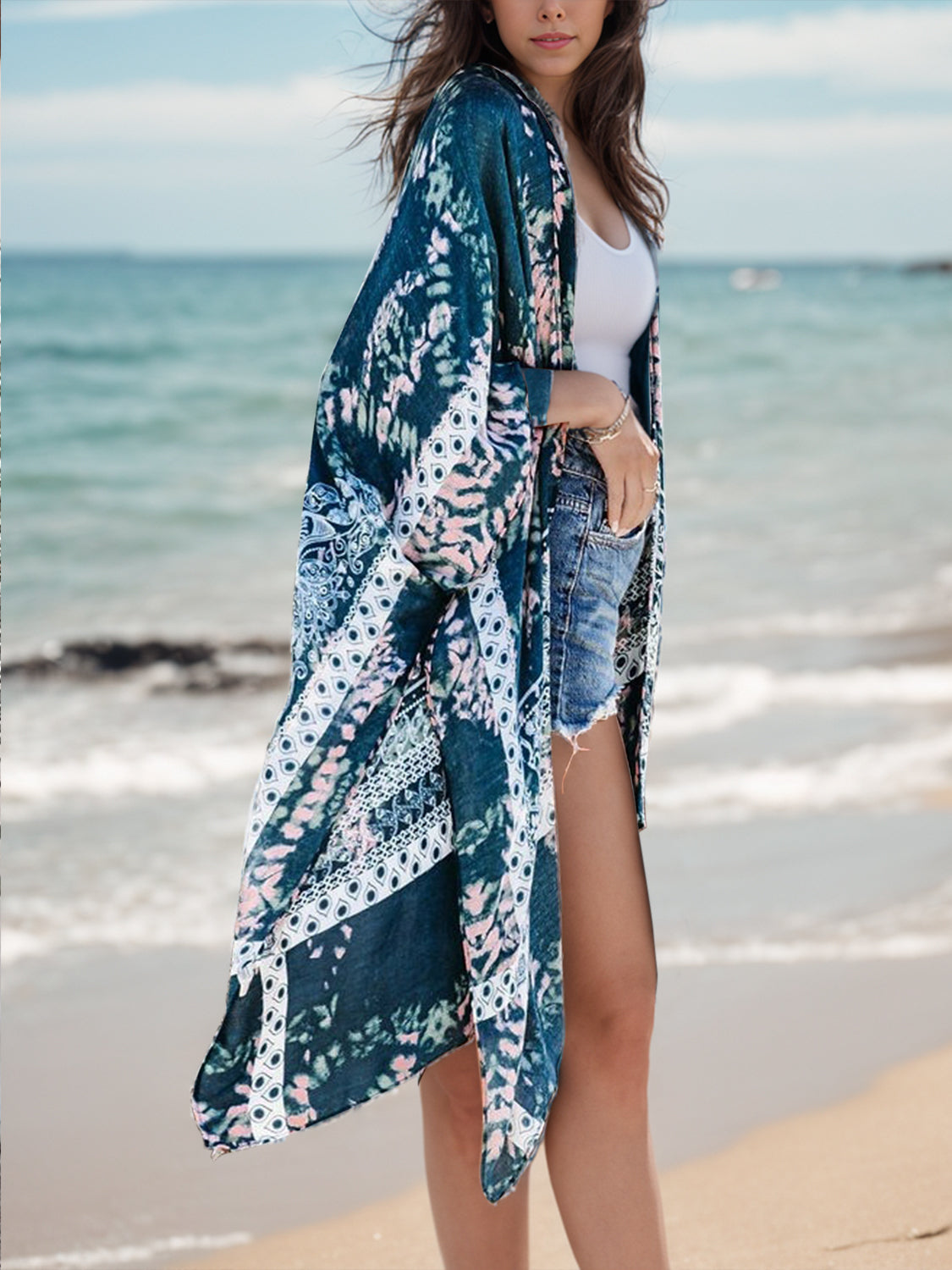 Printed Open Front Cover-Up - Brinxx Couture