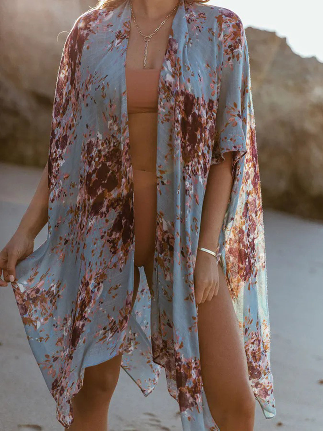 Printed Open Front Cover-Up - Brinxx Couture