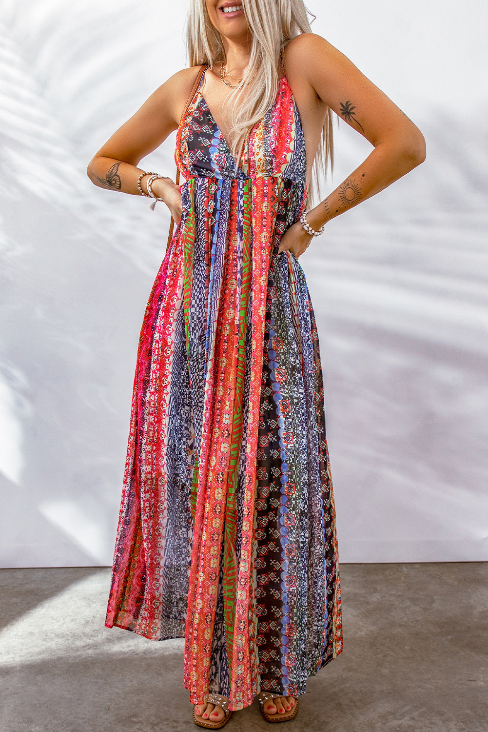 Printed Surplice Spaghetti Strap Dress - Brinxx Couture