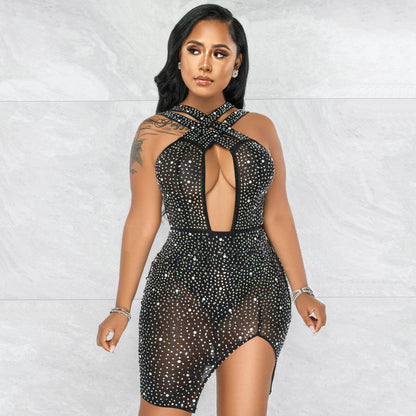 Sexy Mesh Rhinestone Party Dress - Brinxx Couture