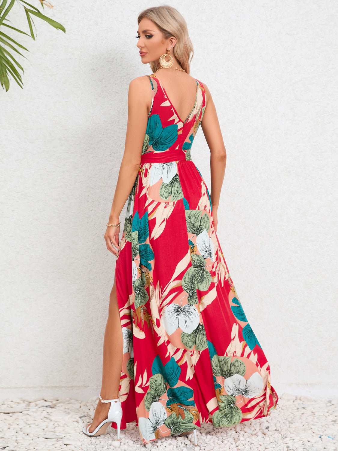 Slit Tied Printed Surplice Dress - Brinxx Couture