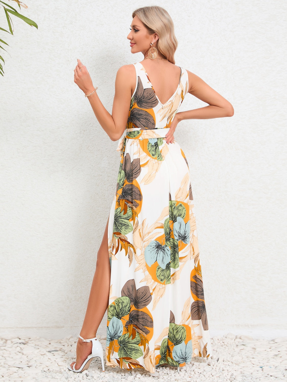 Slit Tied Printed Surplice Dress - Brinxx Couture